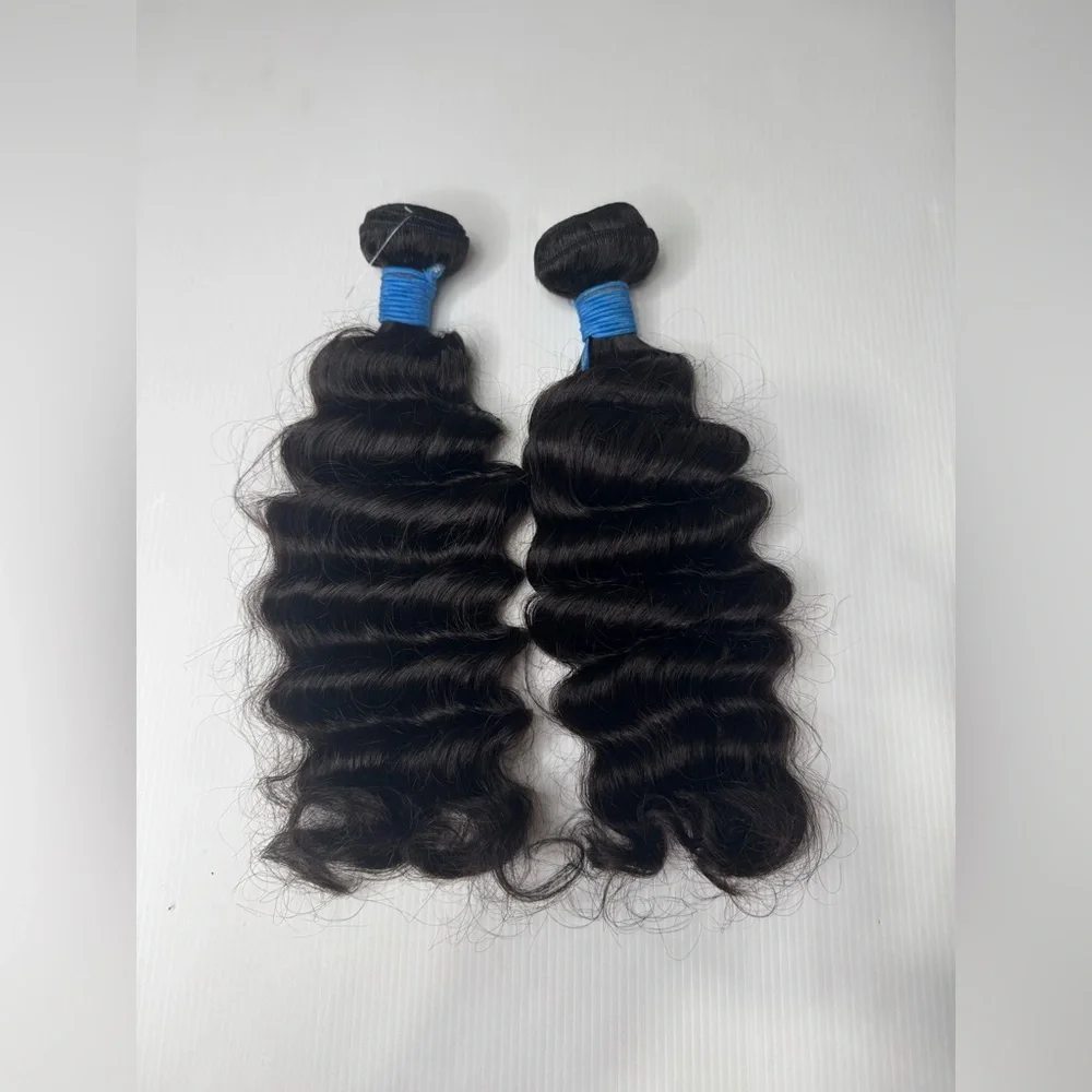 18” 200 Grams 100% Human Hair Deep Wave Bundles Black Weft Extensions